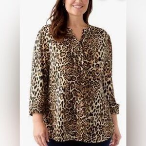 Kim Rogers Women's Plus Size 3/4 Sleeve Printed Henley Shirt, Size 3X